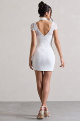 White Mesh Halter-Neck Cut-Out Mini Dress